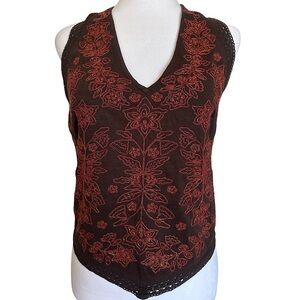 NWT Idyllwind Women’s XL Metallic Embroidered Brown Smocked Halter Top Western